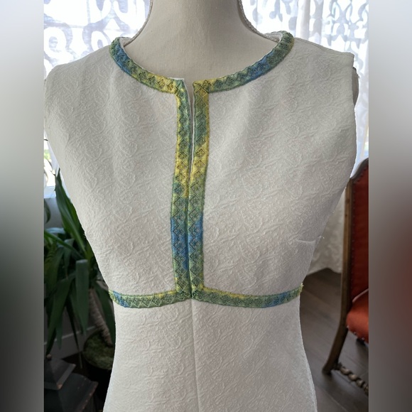 Vintage 60s mod midi dress with green blue detail handmade Gogo dress - Picture 7 of 9